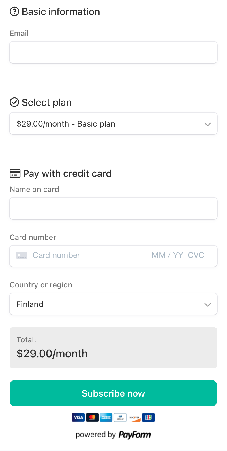 Checkout form templates for small businesses - PayForm