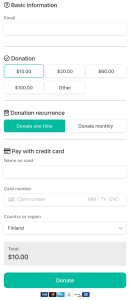 checkout form for donations